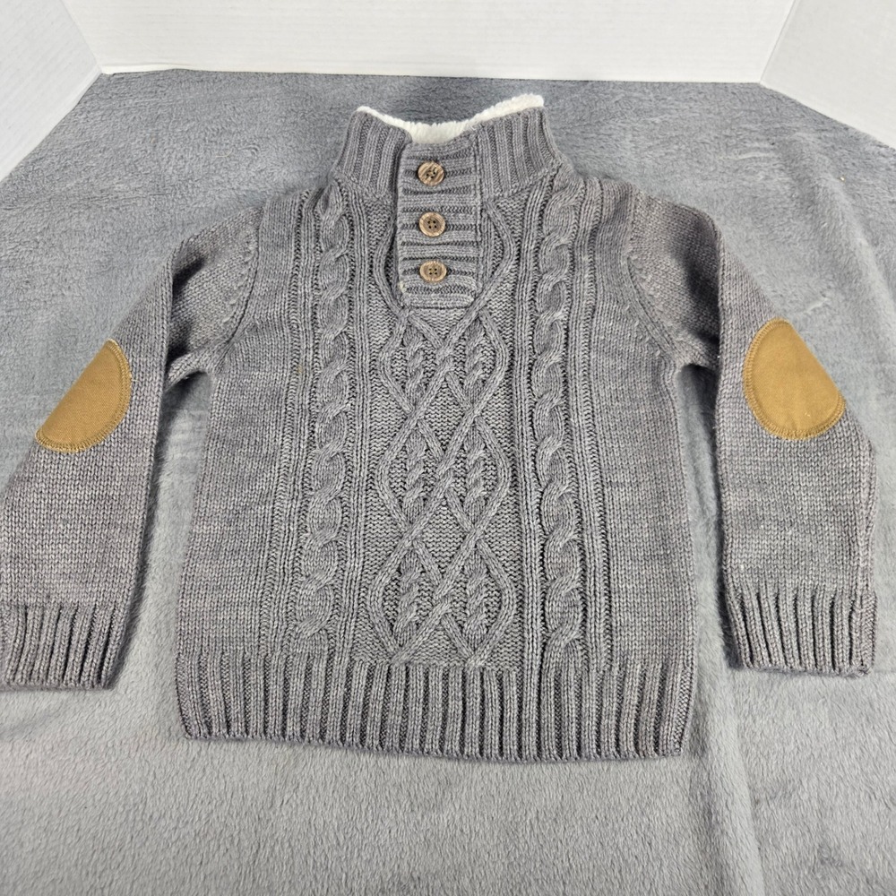 Little Lad Kids Gray Cable Knit Sherpa Lined Mock Neck Sweater 4T Pullover
